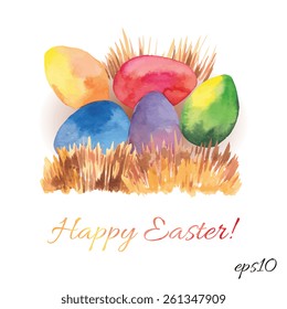 Hand drawn Easter eggs in the nest. Vector illustration.