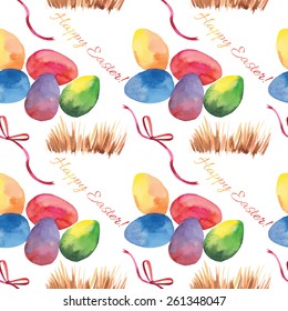 Hand drawn Easter eggs in the nest background. Vector illustration.