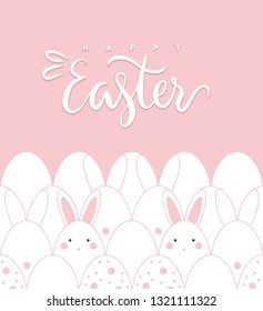 Hand drawn easter eggs rabbit decorative postcard.