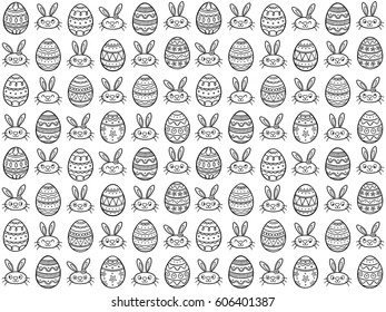 Hand drawn easter eggs and rabbits seamless pattern. Editable EPS vector illustration.