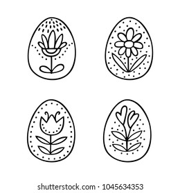 Hand drawn Easter eggs set in line style. Perfect vector design elements for decorations card, holidays pattern, wrapping paper