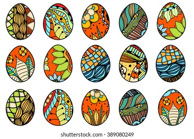 Hand drawn easter eggs set. Vector illustration, isolated on white