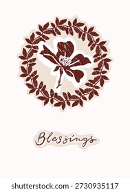 
Mão desenhada Páscoa floral coroa de flores imprimível cartão.Flat isolado vetor design com motivo botânico e flor de impressão de bloco. Para as saudações de feriado da semana santa em estilo elegante preto e branco bonito

