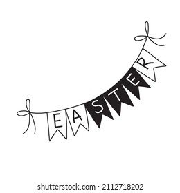 Hand drawn Easter garland. Vector illustration black and white line. 