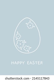 Hand drawn Easter greeting card with hand drawn eggs with floral elements in flat style. Charming spring illustration with egg. Vector poster for spring and Easter design. Colored vector postcard
