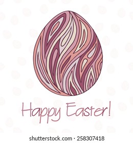 Hand drawn easter greeting card. Egg with original zentangle pattern on isolated background. Good for print and web.