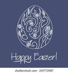 Hand drawn easter greeting card. Egg with original zentangle pattern on isolated background. Good for print and web.