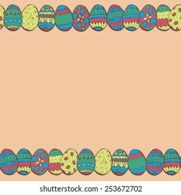 hand drawn easter holiday ornate colorful eggs, design template background with empty space for your text here