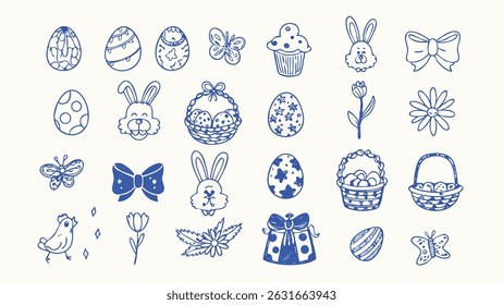Hand drawn Easter icons collection springtime celebration graphics perfect for cards websites and festive designs