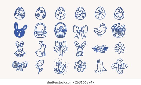 Hand drawn Easter icons collection springtime celebration graphics for cards websites and social media