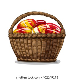 Hand drawn Easter illustration. Basket full of Easter eggs. 