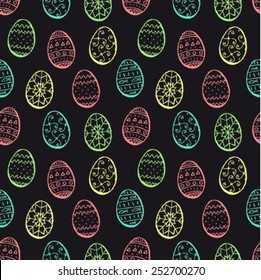 hand drawn easter ornate eggs, ethno drawing, holiday seamless pattern, vector illustration design background, chalk drawings