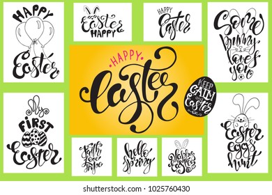 Hand drawn Easter quotes Greeting cards templates with lettering phrases Modern calligraphy style Vector illustration