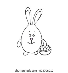 Hand drawn Easter rabbit with basket full of eggs