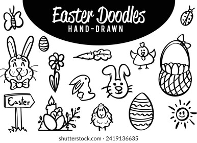 Hand drawn Easter related doodle graphics package