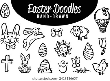 Hand drawn Easter related doodle graphics package