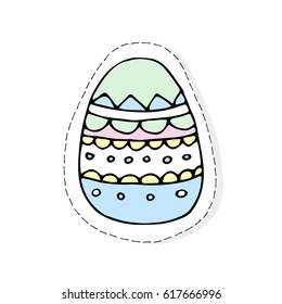 Hand drawn Easter related icon sticker - egg decorated with doodle elements. Vector illustration Cartoon spring holiday concept. Decoration colorful eggs, with cute borders, girly sketch style