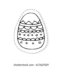 Hand drawn Easter related icon sticker - egg decorated with doodle elements. Vector illustration Cartoon spring holiday concept. Decoration colorful eggs, with cute borders, girly sketch style