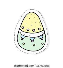 Hand drawn Easter related icon sticker - egg decorated with doodle elements. Vector illustration Cartoon spring holiday concept. Decoration colorful eggs, with cute borders, girly sketch style