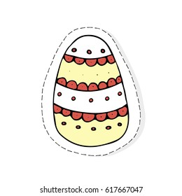 Hand drawn Easter related icon sticker - egg decorated with doodle elements. Vector illustration Cartoon spring holiday concept. Decoration colorful eggs, with cute borders, girly sketch style