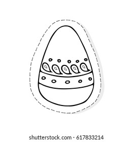 Hand drawn Easter related icon sticker - egg decorated with doodle elements. Vector illustration Cartoon spring holiday concept. Decoration colorful eggs, with cute borders, girly sketch style