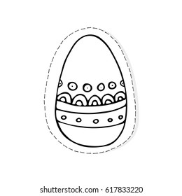 Hand drawn Easter related icon sticker - egg decorated with doodle elements. Vector illustration Cartoon spring holiday concept. Decoration colorful eggs, with cute borders, girly sketch style