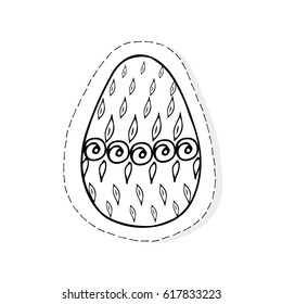 Hand drawn Easter related icon sticker - egg decorated with doodle elements. Vector illustration Cartoon spring holiday concept. Decoration colorful eggs, with cute borders, girly sketch style