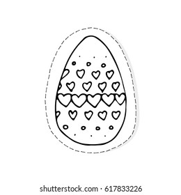 Hand drawn Easter related icon sticker - egg decorated with doodle elements. Vector illustration Cartoon spring holiday concept. Decoration colorful eggs, with cute borders, girly sketch style
