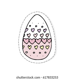 Hand drawn Easter related icon sticker - egg decorated with doodle elements. Vector illustration Cartoon spring holiday concept. Decoration colorful eggs, with cute borders, girly sketch style