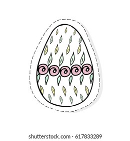 Hand drawn Easter related icon sticker - egg decorated with doodle elements. Vector illustration Cartoon spring holiday concept. Decoration colorful eggs, with cute borders, girly sketch style