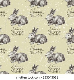 Hand drawn Easter seamless with bunny