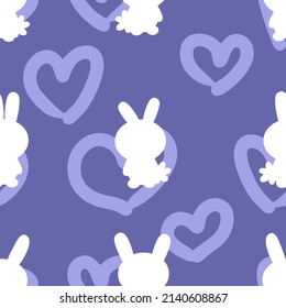 Hand drawn Easter seamless pattern with bunnies silhouettes and hearts. Perfect for T-shirt, textile and print. Doodle vector illustration for decor and design.



