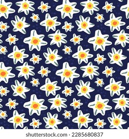 Hand drawn Easter seamless pattern, doodle flowers, great for banners, wallpapers, wrapping.