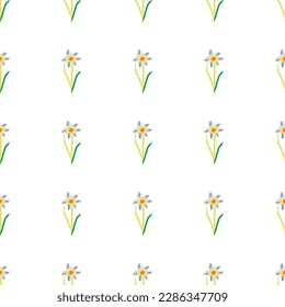 Hand drawn Easter seamless pattern, doodle daffodils on a white background, great for banners, wallpapers, wrapping.