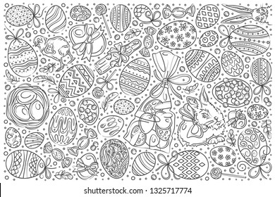 Hand drawn easter set doodle vector illustration background