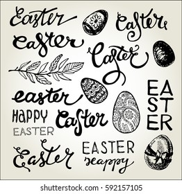 Hand drawn easter set. Vector illustration.