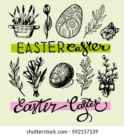Hand drawn easter set. Vector illustration.