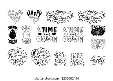 Hand drawn Easter & Spring lettering quotes collection. Bundle of vector positive motivation posters. Custom black on white saying designs.