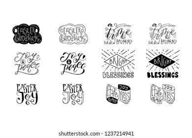 Hand drawn Easter & Spring lettering quotes collection. Bundle of vector positive motivation posters. Custom black on white saying designs.