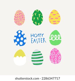 Hand drawn Easter template, doodle colorful easter eggs on a beige background, great for banners, wallpapers, wrapping.