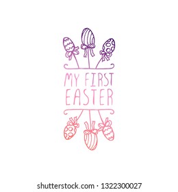 Hand drawn easter typographic element on white background. My first easter. Suitable for print and web