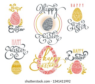 Hand drawn easter words. Special ostern happy Easters calligraphic text for business sale and frohe card or print isolated vector set