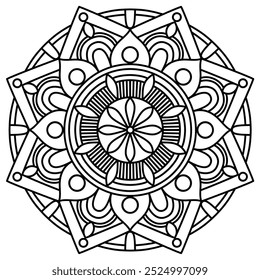 hand drawn easy mandala design with clean lines for coloring book, tattoo and henna design , mandala design for adults and kids coloring book
