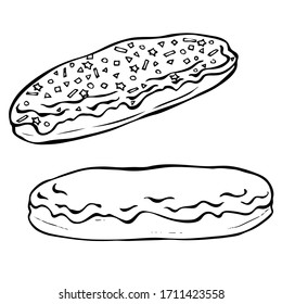 Hand drawn eclairs, sketch style vector illustration isolated on white background. Realistic hand drawing of eclairs