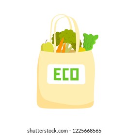 Hand drawn Eco bag with carrot, apple, cabbage, broccoli in vector. Eco style. 
