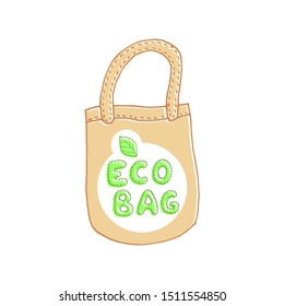 Hand drawn eco bag. Zero waste. Vector illustration.