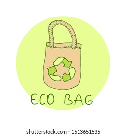 Hand drawn eco bag. Zero waste. Vector illustration.