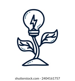 Hand drawn eco energy doodle line illustration. Eco energy icon vector. leaf, electric, nature
