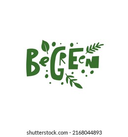 Hand drawn eco friendly lettering with decorative leaves and dots. Simple organic style perfect for eco labels, stickers and packaging.