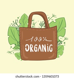 Hand drawn eco friendly reusable shopping bag in vector with floral elements.Eco style. No plastic. Go green .